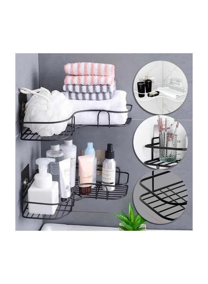 2-Pieces Bathroom Shelf Shower Corner Wall Mount Shampoo Storage Holder with Suction Cup No Drilling Kitchen Storage Bathroom Accessories - Image 4
