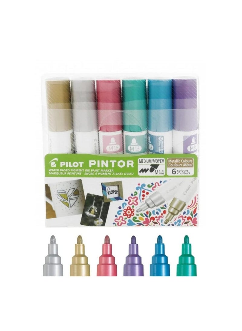 PILOT مجموعة أقلام تلوين مائية معدنية من بايلوت - 6 قطع، رأس متوسط 1.4 مم - Image 1