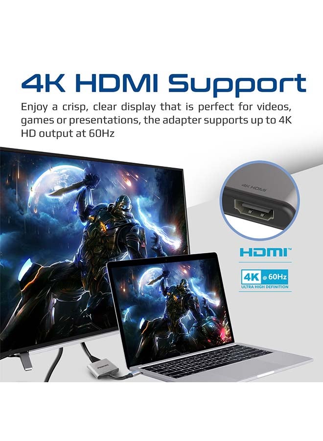 PROMATE USB-C To HDMI Adapter, Ultra HD 4k 60hz Type-C To HDMI Adapter Converter With Dual HDMI Ports, Compact Travel-Friendly Design For MacBook Pro, iPad Air, Samsung Galaxy S25, MediaLink-H2 - Grey - Image 2