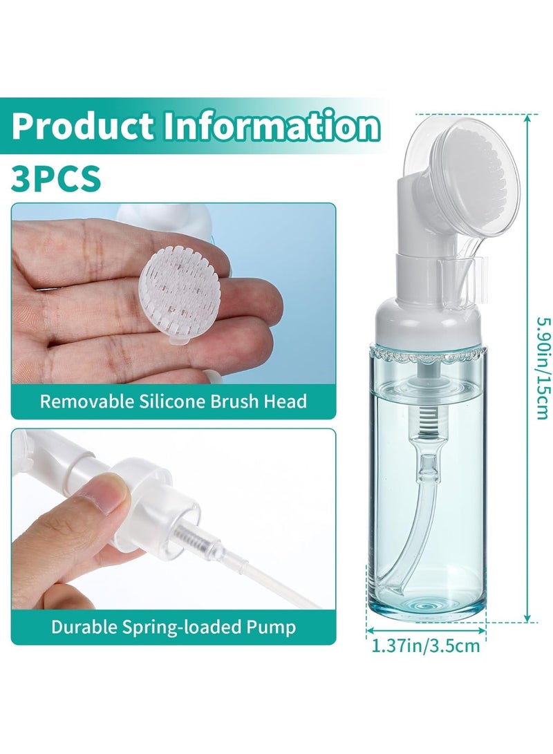 3Pcs 2oz Empty Facial Cleanser Foaming Bottle Mousse Foam Gel Head Wash Brush Foam Bottle Pressure Type Cleansing Milk Beater Mini Foaming Soap Pump Dispenser for Travel Hand Soap Lash Clean Shampoo - Image 3