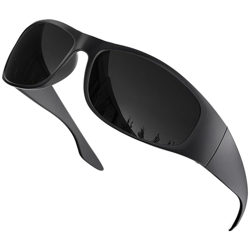 grinderPUNCH Super Dark Polarized Black Sunglasses | Biker Style Rider | Wrap Around Style Lightweight UV Protection - Image 1