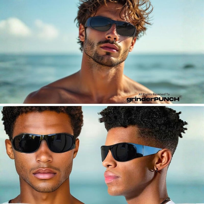 grinderPUNCH Super Dark Polarized Black Sunglasses | Biker Style Rider | Wrap Around Style Lightweight UV Protection - Image 2