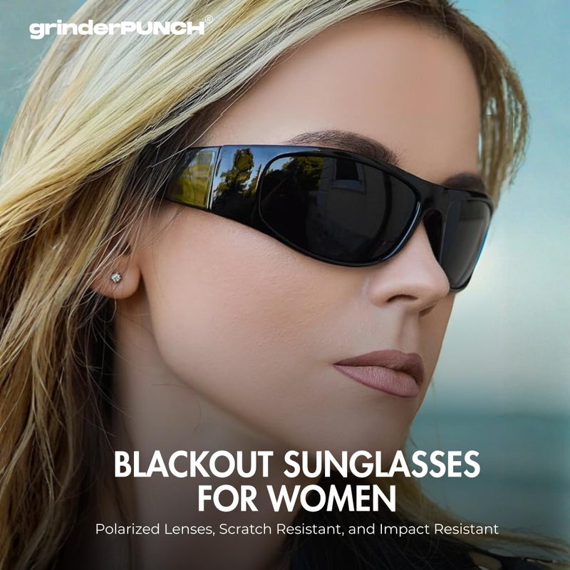 grinderPUNCH Super Dark Polarized Black Sunglasses | Biker Style Rider | Wrap Around Style Lightweight UV Protection - Image 5