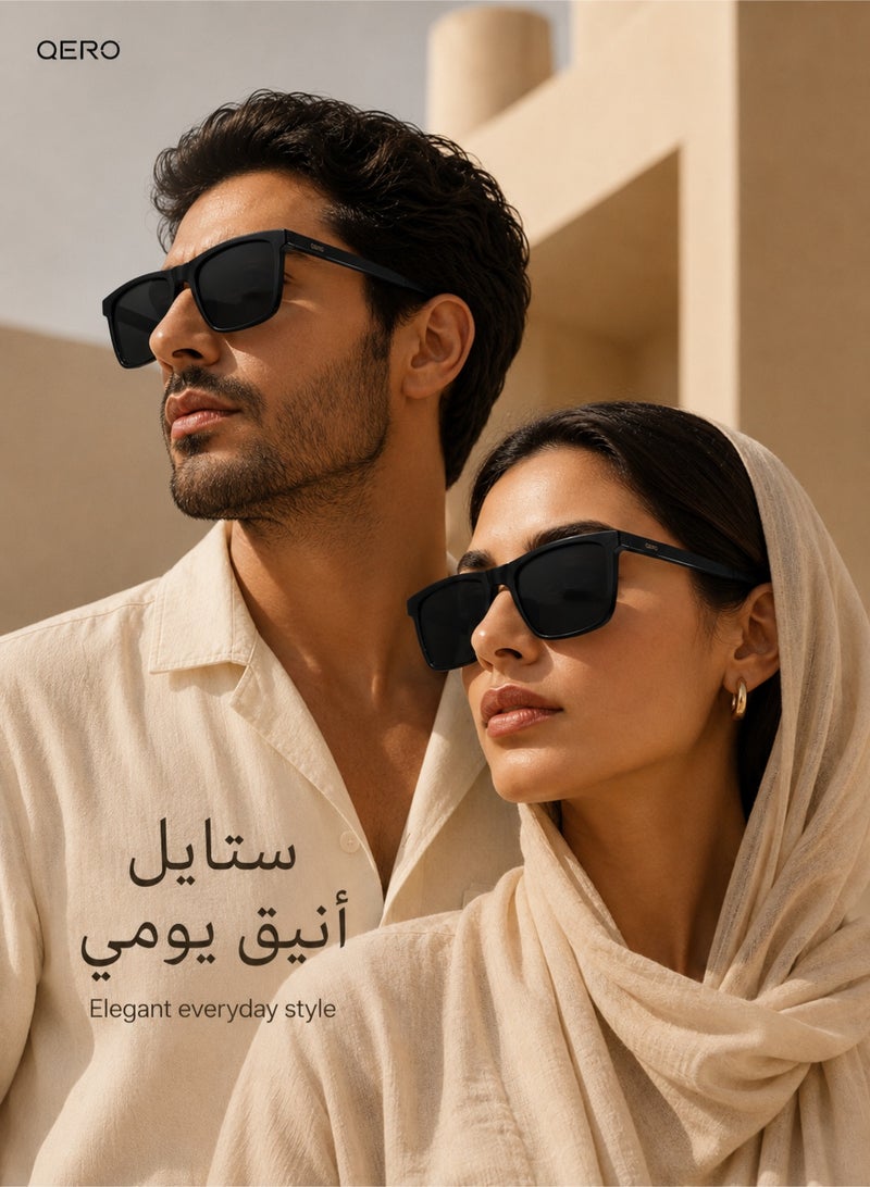 QERO Polarized Sunglasses for Men and Women, TR90 Lightweight Square Frame Sun Glasses with UV400 Protection, Anti-Glare Driving Outdoor Shades, Black - Image 2