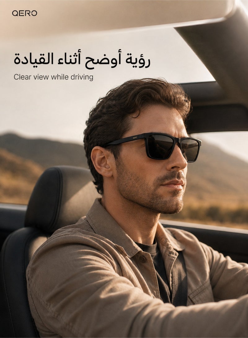 QERO Polarized Sunglasses for Men and Women, TR90 Lightweight Square Frame Sun Glasses with UV400 Protection, Anti-Glare Driving Outdoor Shades, Black - Image 3
