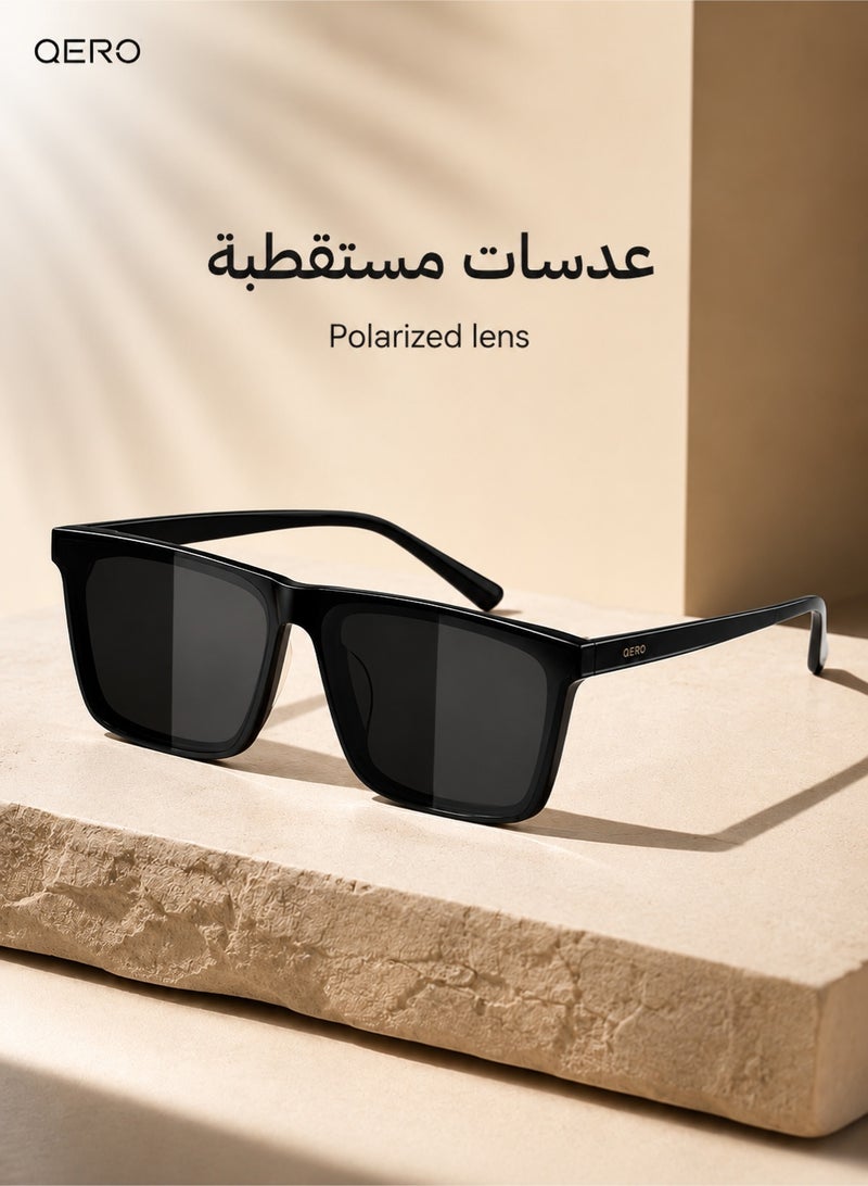 QERO Polarized Sunglasses for Men and Women, TR90 Lightweight Square Frame Sun Glasses with UV400 Protection, Anti-Glare Driving Outdoor Shades, Black - Image 1