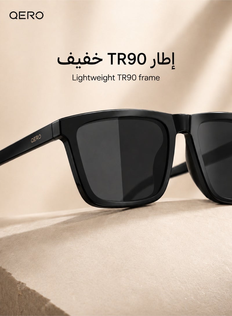 QERO Polarized Sunglasses for Men and Women, TR90 Lightweight Square Frame Sun Glasses with UV400 Protection, Anti-Glare Driving Outdoor Shades, Black - Image 4