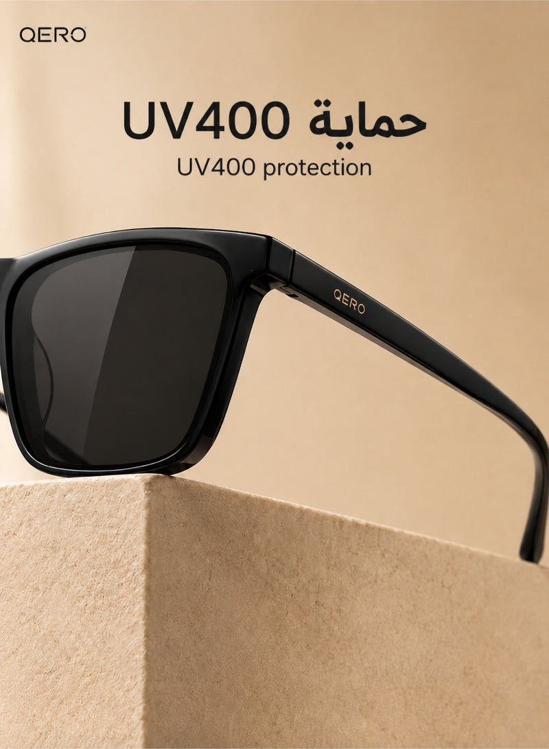 QERO Polarized Sunglasses for Men and Women, TR90 Lightweight Square Frame Sun Glasses with UV400 Protection, Anti-Glare Driving Outdoor Shades, Black - Image 5