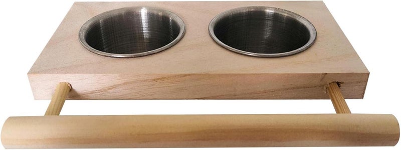 Baoblaze Cross part assemble fit Bird Feeding Dish Cups,Hanging Stainless Steel Parrot Cage Feeder & Water Bowl with Wooden Platform for Parakeet Cockatiels Budgie Global production standard crafted - Image 1