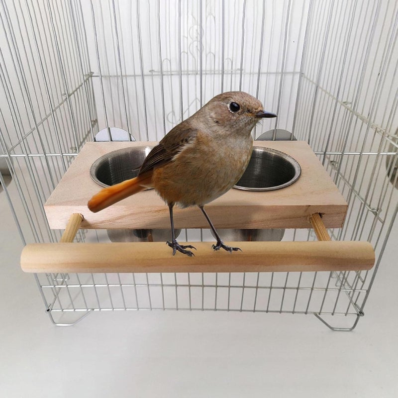 Baoblaze Cross part assemble fit Bird Feeding Dish Cups,Hanging Stainless Steel Parrot Cage Feeder & Water Bowl with Wooden Platform for Parakeet Cockatiels Budgie Global production standard crafted - Image 4