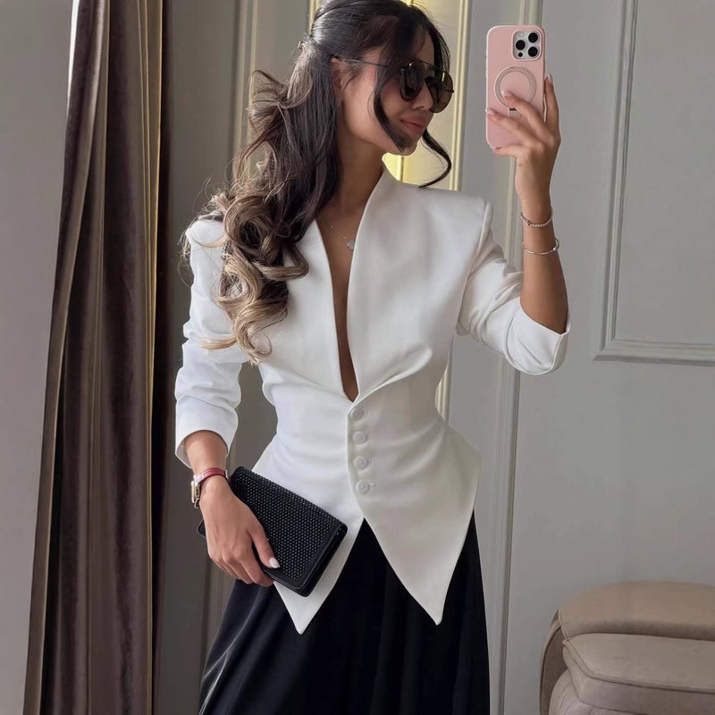 Women's Slim Fit Asymmetric Long Sleeve Blazer - Image 1