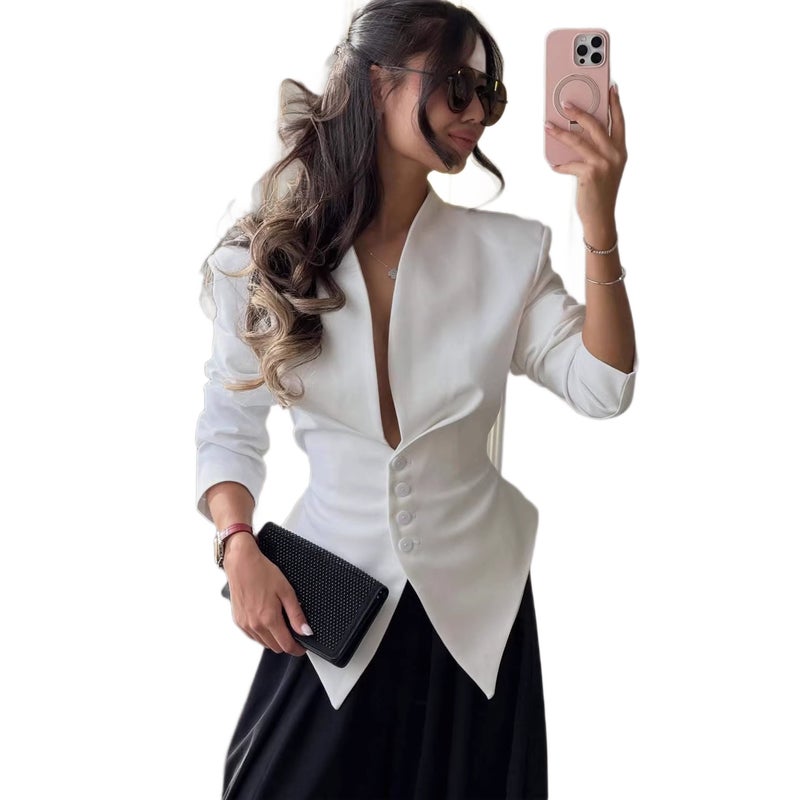 Women's Slim Fit Asymmetric Long Sleeve Blazer - Image 5