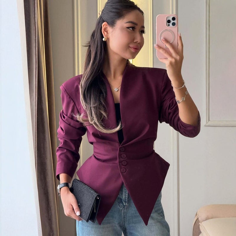 Women's Slim Fit Asymmetric Long Sleeve Blazer - Image 4