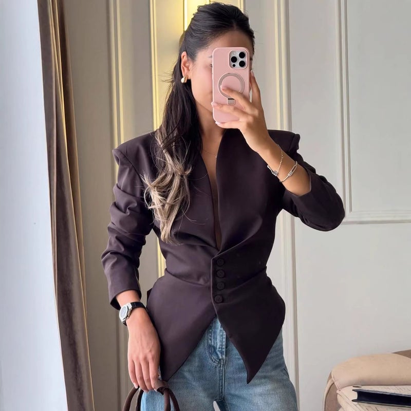 Women's Slim Fit Asymmetric Long Sleeve Blazer - Image 2