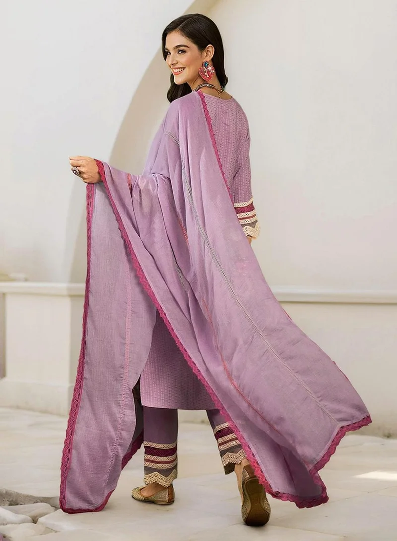 Ishin  Women Purple COTTON 3 pcs Kurta Set for Women | Best Price UAE