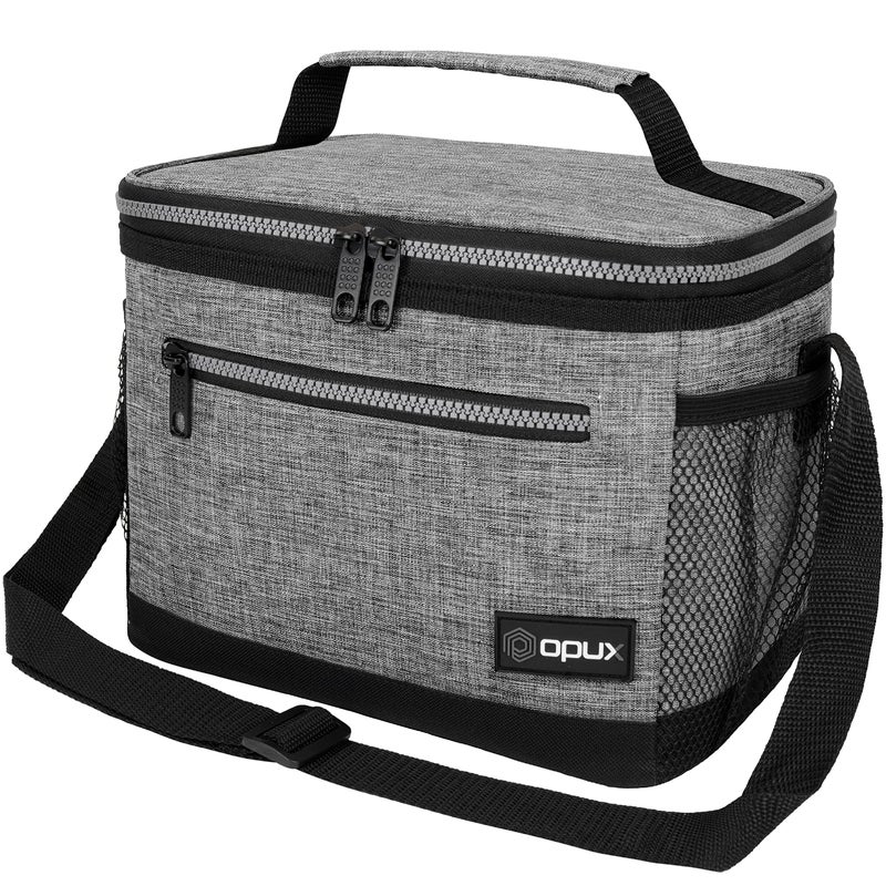 opux Insulated Lunch Box Men Women Lunch Bag for Work School Leakproof Soft Cooler Tote Adult Large Lunch Pail Kids Boys Girls Picnic Beach Food Bag with Shoulder Strap Heather Grey