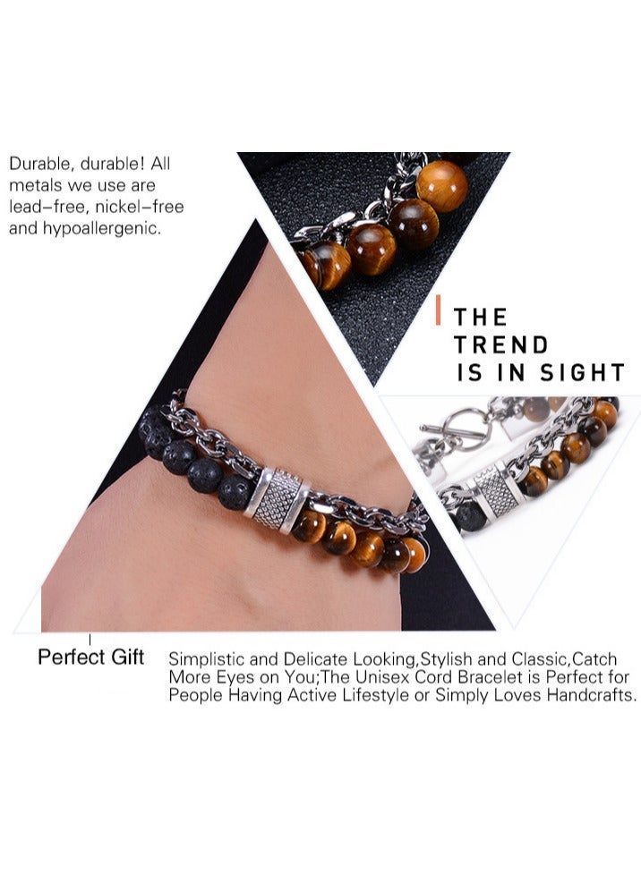 حِرَاس سوار من خرز حجر عين النمر الطبيعي، سوار سلسلة معدنية، هدايا للرجال والنساء - Image 5