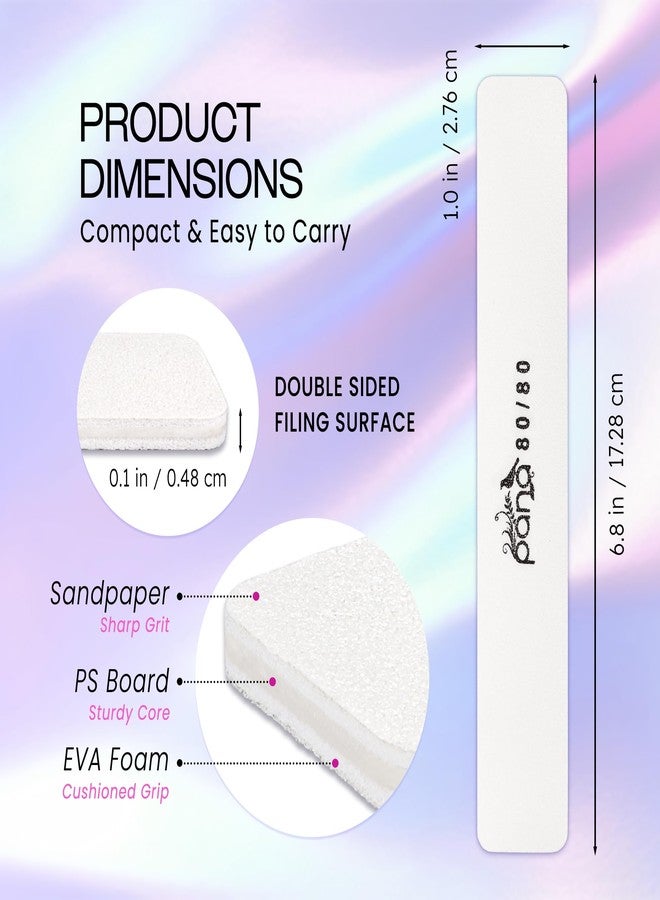 PANA Jumbo Double-Sided Emery Nail File for Manicure, Pedicure, Natural, and Acrylic Nails - White (Grit 80/80) - 50 Piece Pack - Image 3