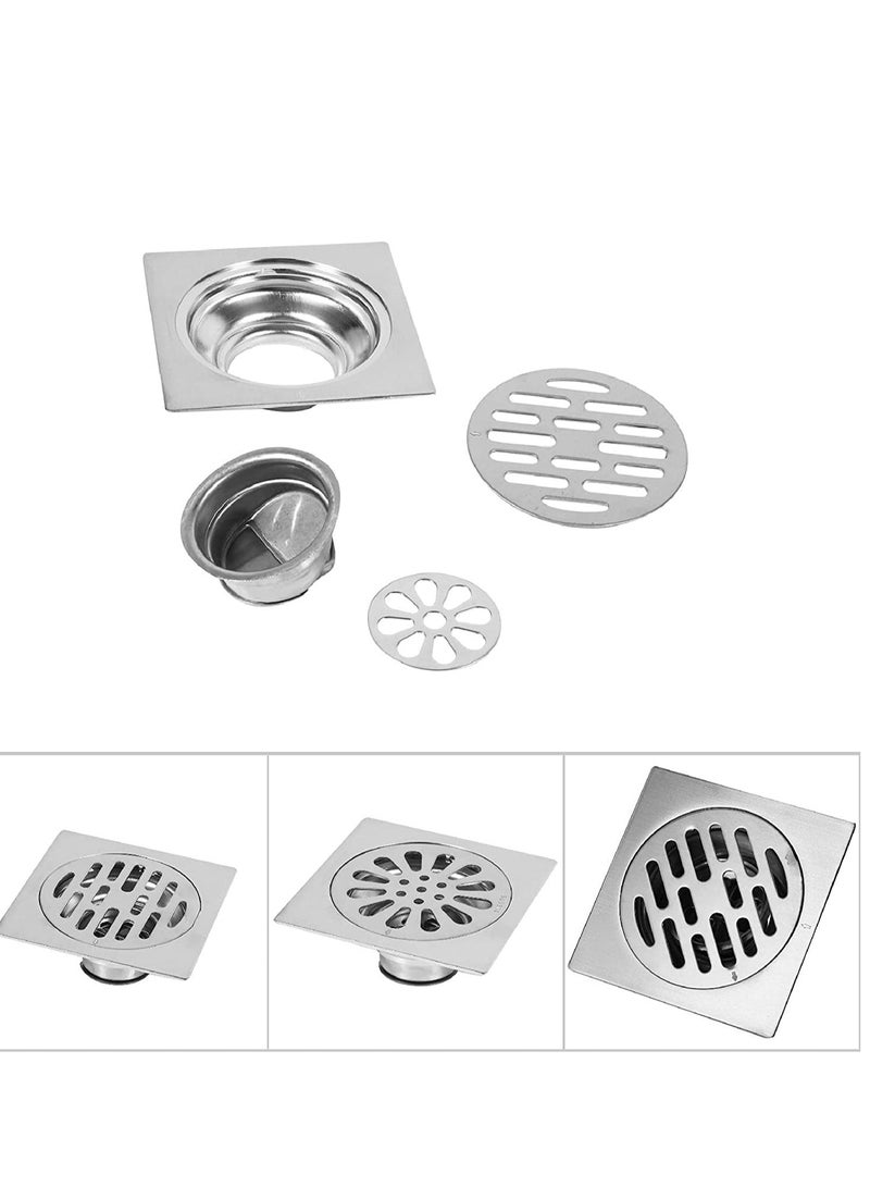 Barakah Stainless Steel Square Anti-odor Floor Drain, Anti-clogging Bathroom Drain with Removable Strainer Cover, Anti-Clogging for Kitchen, Washroom, Garage Basement - Image 5