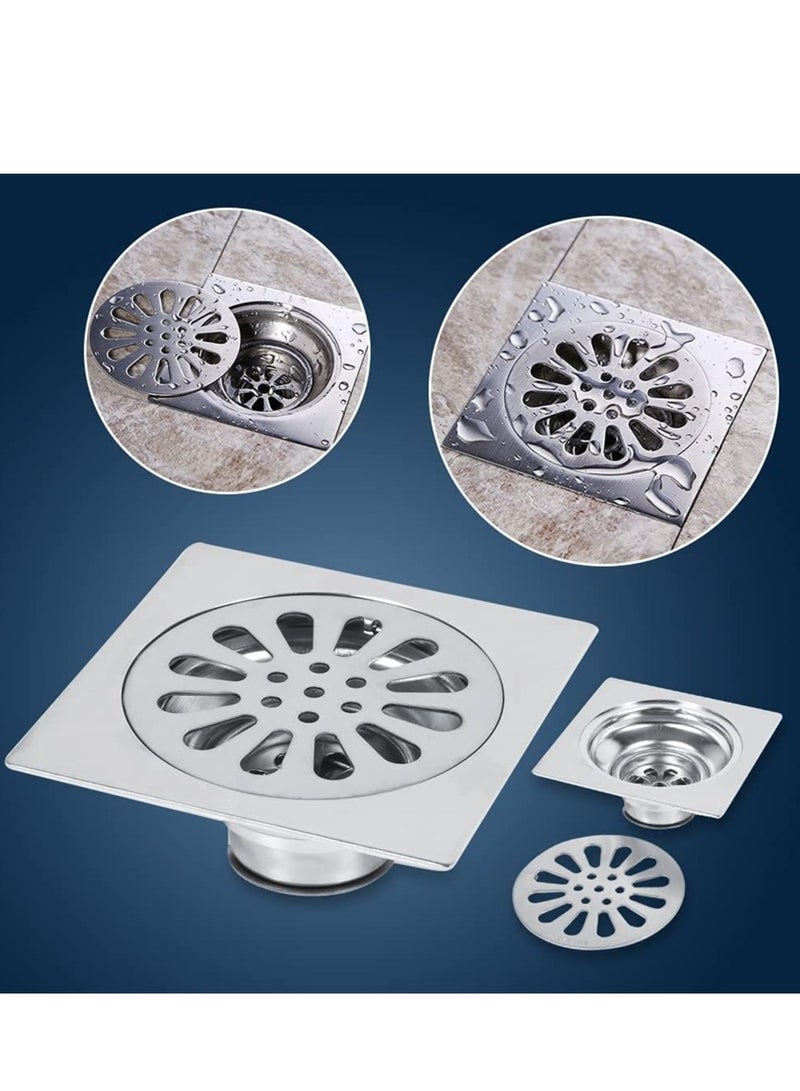 Barakah Stainless Steel Square Anti-odor Floor Drain, Anti-clogging Bathroom Drain with Removable Strainer Cover, Anti-Clogging for Kitchen, Washroom, Garage Basement - Image 3