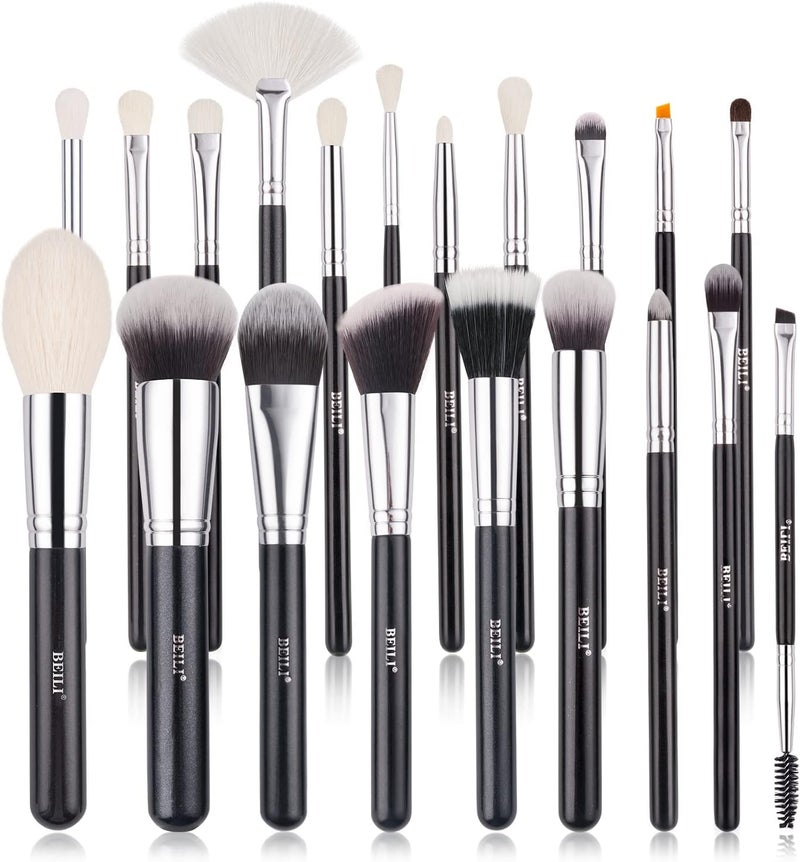 BEILI Makeup Brushes 20pcs Professional Makeup Brush Set Natural Goat Hair Premium Synthetic Kabuki Foundation Face Powder Fan Contour Concealer Eye Shadows Eyebrow Eyeliner Cosmetic Brushes Kit