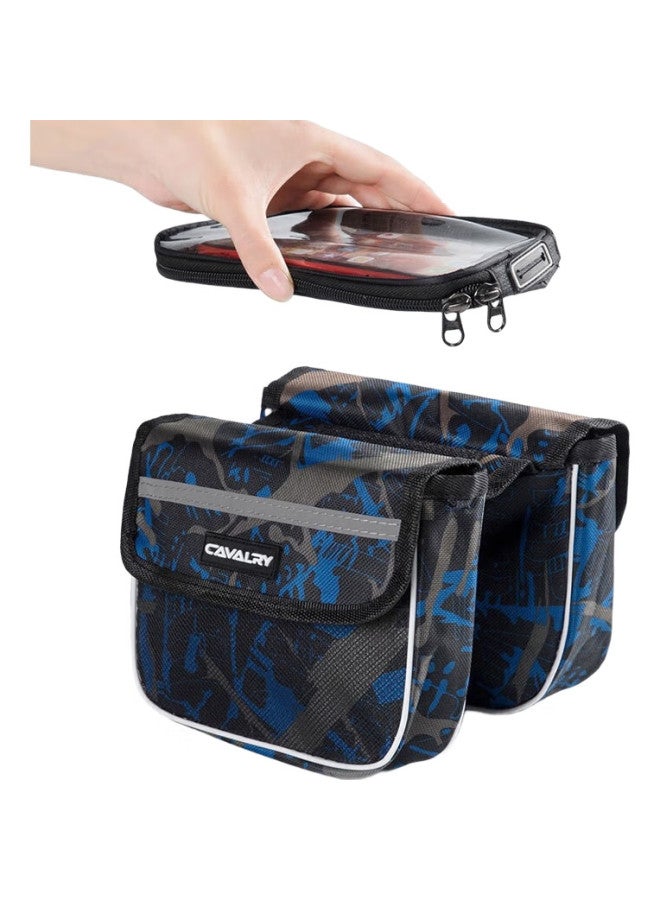 CAVALRY Bicycle Handlebar Bag, Top Tube Bag, Mountain Bike Saddle Bag, Touchscreen Phone Bag, Cycling Accessories, Cycling Equipment, Blue - Image 1
