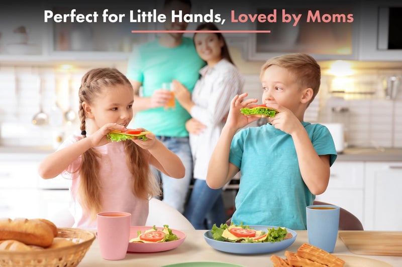 FOODLE Wheat Straw Dinnerware Set - BPA Free & Safety Tested - Dishwasher & Microwave Safe - Toddler & Kids Plates and Bowls Sets - Plastic Plates Reusable - Perfect for RV, Camping Dishes - For 4 - Image 5