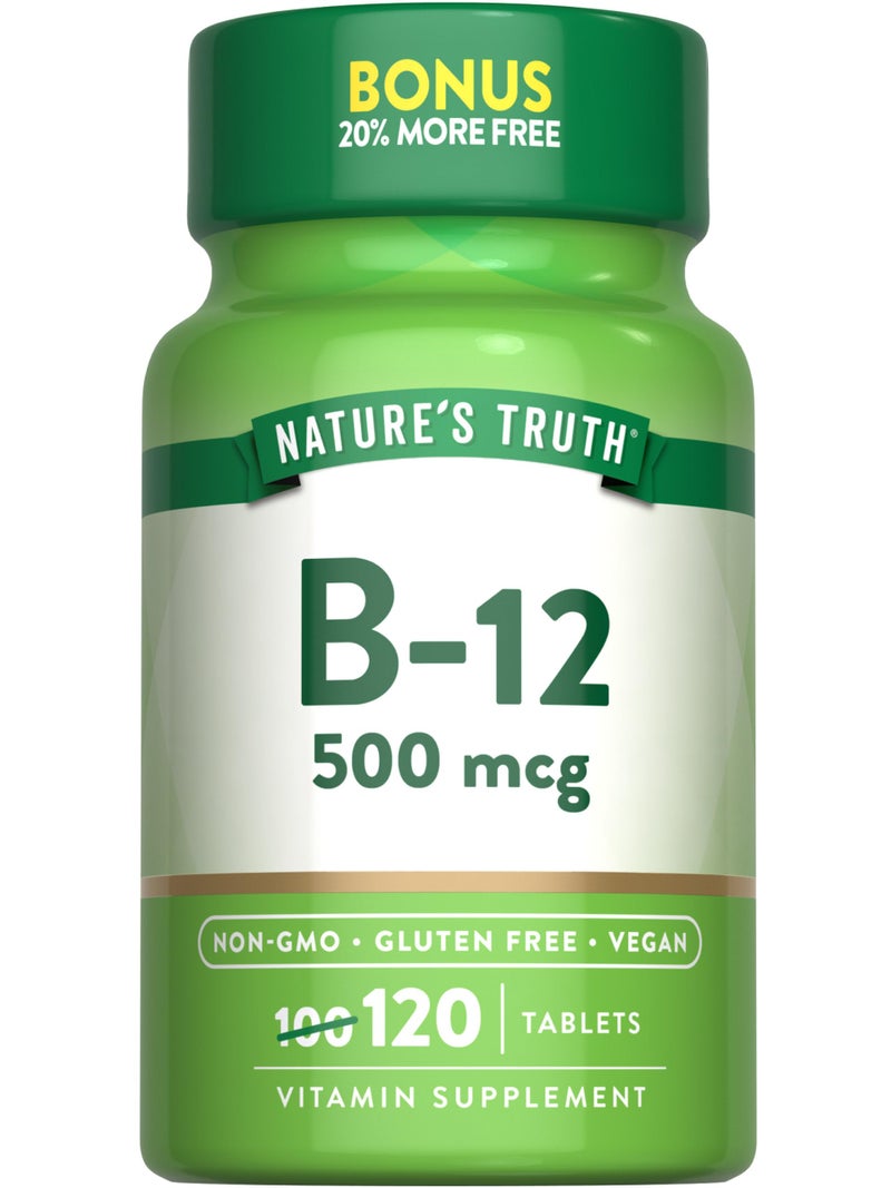 Natures Truth B12 Vitamin 500 mcg 120 Tablets Vegan NonGMO Gluten Free Supplement