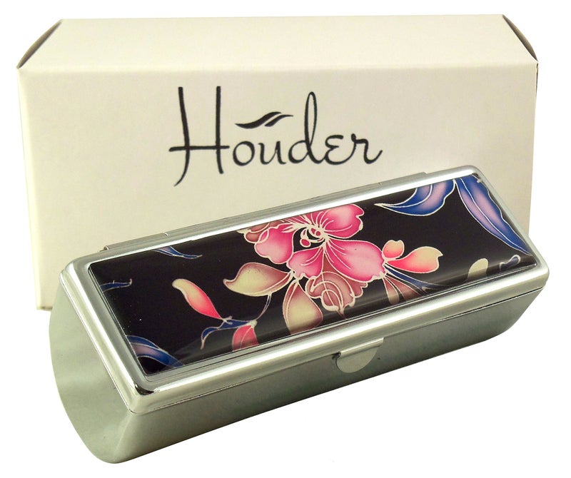 Houder Designer Lipstick Case with Mirror for Purse - Decorative Lipstick Holder with Gift Box - Velvet Lined - Protect Your Lipsticks in Style (Orchids) - Image 1