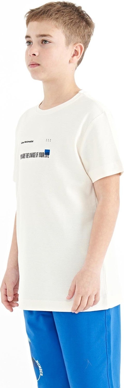 Tommy Life Ecru Print Detailed O Neck Standard Pattern Men's T-Shirt - 11117 - Image 5