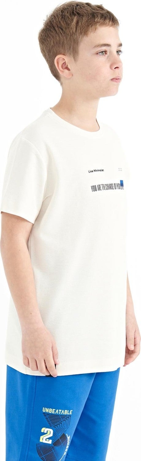 Tommy Life Ecru Print Detailed O Neck Standard Pattern Men's T-Shirt - 11117 - Image 4