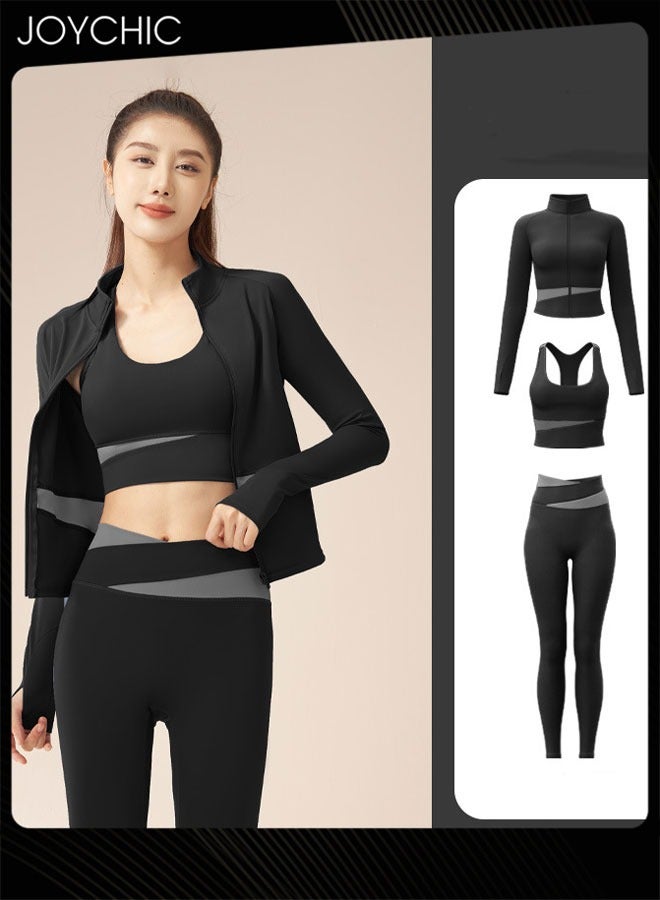 Joychic طقم ملابس رياضية نسائي مكون من 3 قطع لربيع وخريف سريع الجفاف وقابل للتنفس بأكمام طويلة للرياضات الخارجية واللياقة البدنية - Image 1