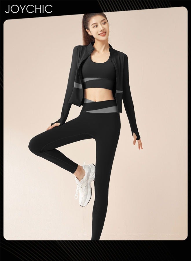 Joychic طقم ملابس رياضية نسائي مكون من 3 قطع لربيع وخريف سريع الجفاف وقابل للتنفس بأكمام طويلة للرياضات الخارجية واللياقة البدنية - Image 2