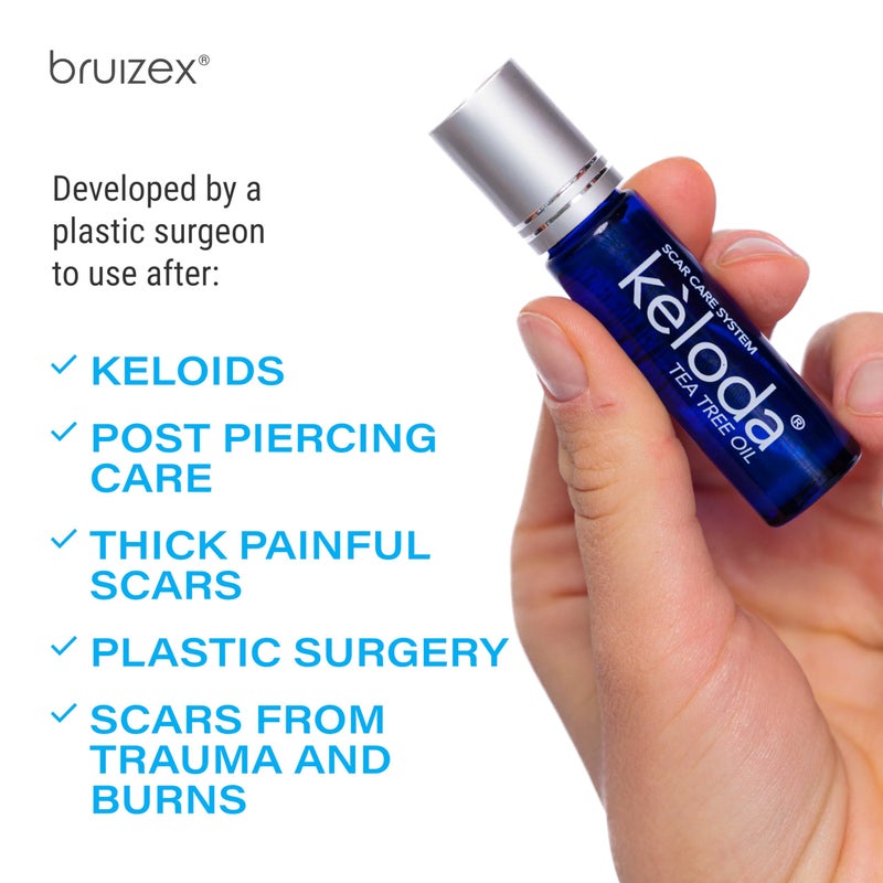 Bruizex KELODA Scar & Keloid Removal Tea Tree Oil & Massager | Scars & Keloids Post Surgery Treatment | for Burns & Piercing | with Cocoa, Shea Butter, Vitamin E & Lavender Essential Oil 0.3 oz - Image 4