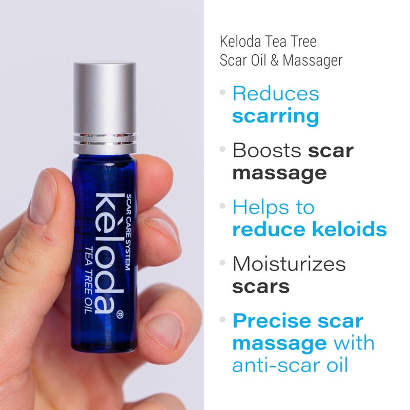 Bruizex KELODA Scar & Keloid Removal Tea Tree Oil & Massager | Scars & Keloids Post Surgery Treatment | for Burns & Piercing | with Cocoa, Shea Butter, Vitamin E & Lavender Essential Oil 0.3 oz - Image 2