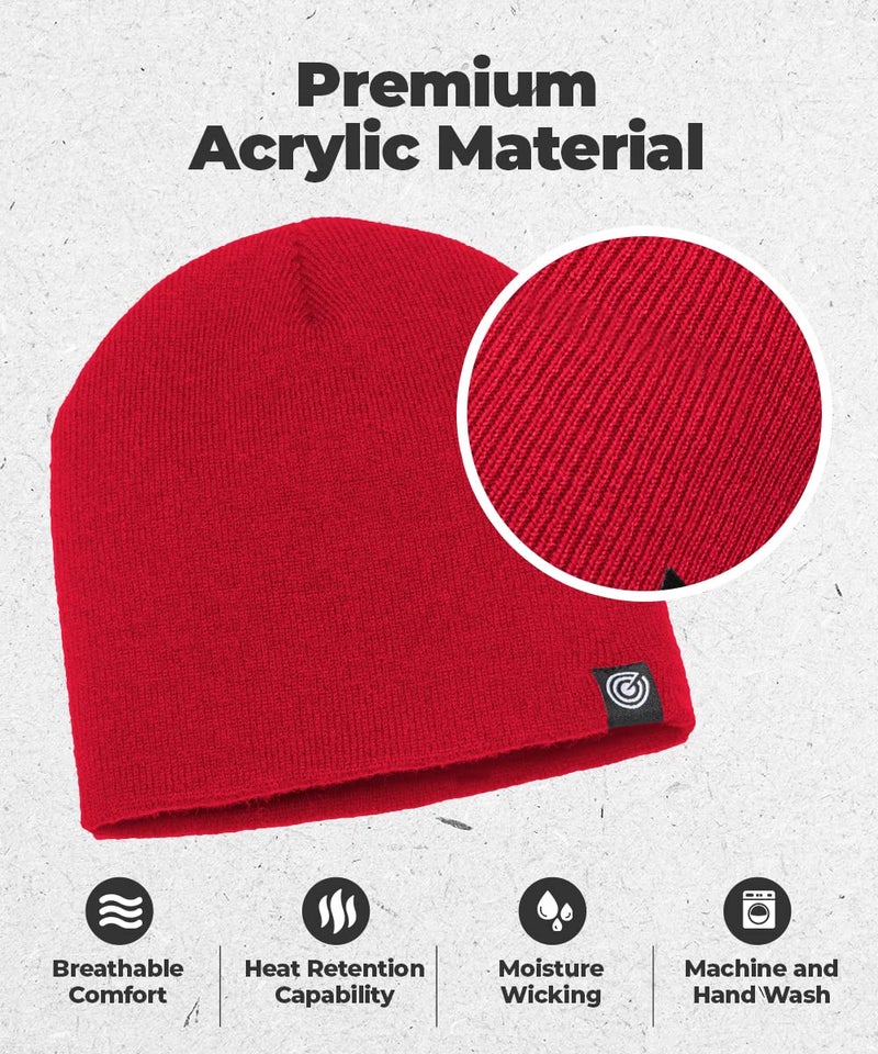 Revony Original Beanie Cap - Soft Knit Beanie Hat - Warm and Durable (Red) - Image 2