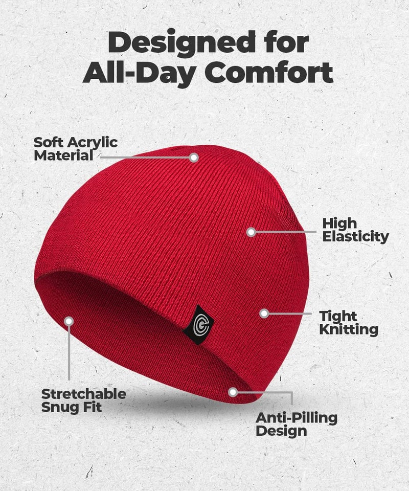 Revony Original Beanie Cap - Soft Knit Beanie Hat - Warm and Durable (Red) - Image 4
