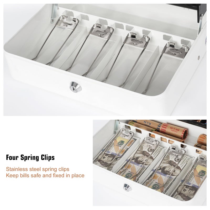 Sumerfnt Cash Box with Lock and Money Tray Money Box for Cash, Metal Lock Box for Money Cash Register - 11.8" x 9.4" x 3.54" White - Image 4