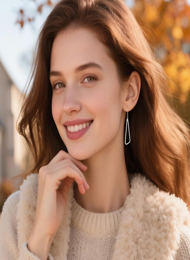 أليكس كرافت أقراط متدلية من الفضة الإسترليني عيار 925 للنساء، أقراط متدلية طويلة مثلثة الشكل من الفضة الإسترليني، مضادة للحساسية، أقراط عصرية متدلية بمشبك خلفي، مجوهرات متدلية للنساء - Image 2