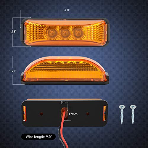 Nilight 2PCS 3.9 Inch Front Rear Side Marker Lights 3 LED Amber Clearance Indicator Lamp Waterproof Sealed Surface Mounted for 12V Truck Trailer Camper RV - Image 4