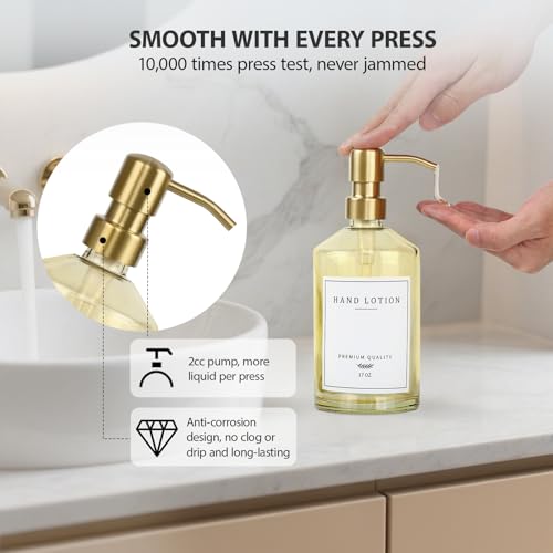 eggs sound Dish Soap Dispenser for Kitchen, Glass Kitchen Soap Dispenser Set with Stainless Steel Pump, Modern Farmhouse Bathroom Decor & Accessories (Yellow Bottle/Gold Pump) - Image 3