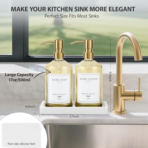 eggs sound Dish Soap Dispenser for Kitchen, Glass Kitchen Soap Dispenser Set with Stainless Steel Pump, Modern Farmhouse Bathroom Decor & Accessories (Yellow Bottle/Gold Pump) - Image 2