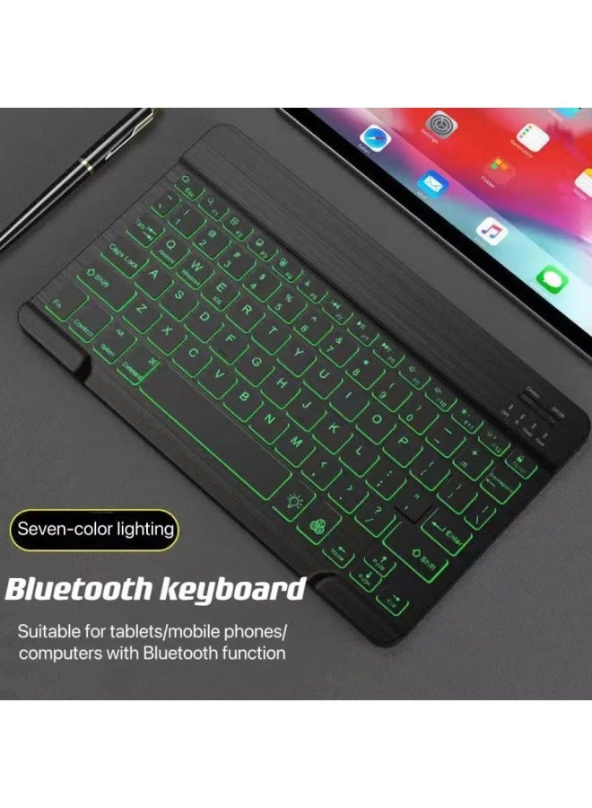 لوحة مفاتيح بلوتوث مضيئة لأجهزة iPad والهواتف المحمولة والتابلت بإضاءة خلفية ملونة ولوحة مفاتيح وماوس لاسلكية مناسبة للروسية - اللون: سبعة ألوان متوهجة 【لوحة مفاتيح وماوس سوداء】】 - نوع المنتج: إيطالي - Image 3