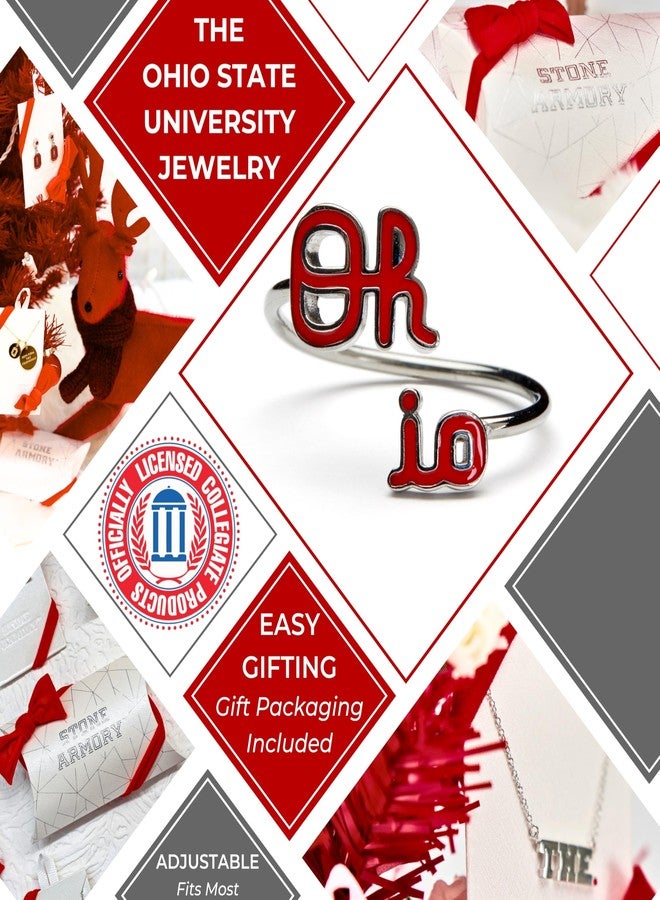 Stone Armory Ohio State Buckeye Jewelry for Women - Script Oh-io Ring - Hypoallergenic and Adjustable Sizes 5-12 - Ohio State Rings for Women - Image 3