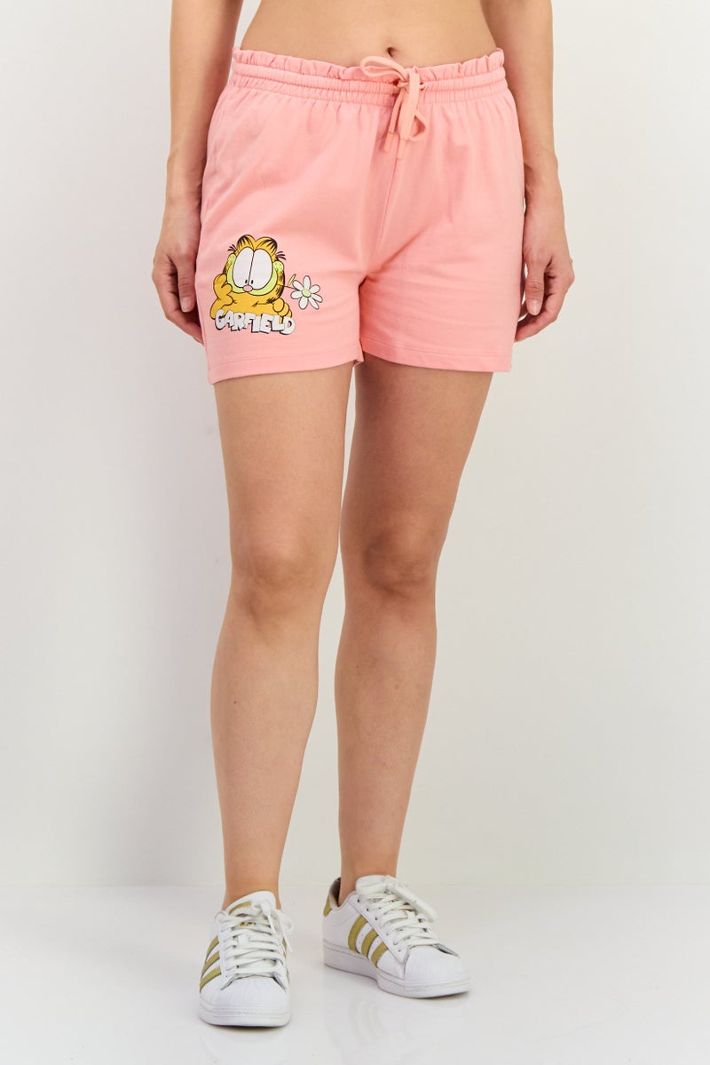 nickelodeon Women Garfield Basic Shorts, Coral - Image 1