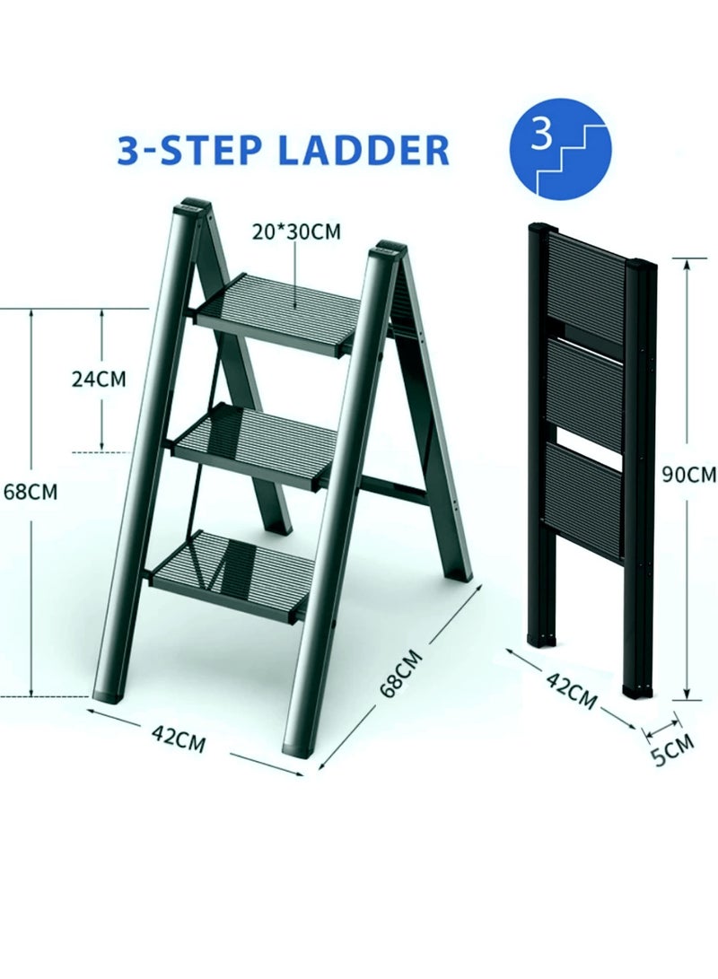 GECKO GECKO 3 Step Ladder Folding Step Stool with Wide Anti-Slip Pedal 150kg Portable Ladders for Home and Office Use Kitchen (3 Step Ladder)  - Image 3