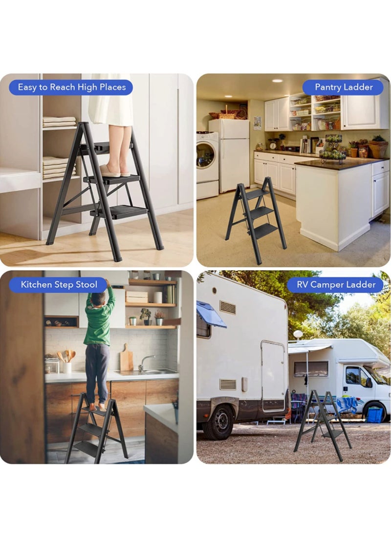 GECKO GECKO 3 Step Ladder Folding Step Stool with Wide Anti-Slip Pedal 150kg Portable Ladders for Home and Office Use Kitchen (3 Step Ladder)  - Image 4