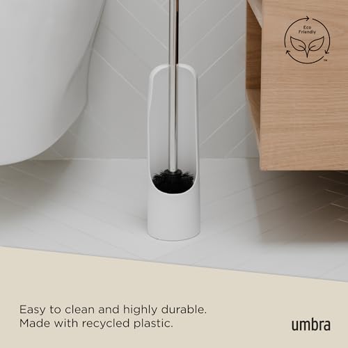 Umbra Touch Toilet Brush with Open Back Hideaway Holder – Durable, Slim, Plastic & Metal Toilet Bowl Cleaner With Rubber Finish - Soft and Dense Brush Bristles – Removes All Stubborn Stains, White - Image 4