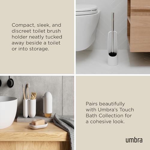 Umbra Touch Toilet Brush with Open Back Hideaway Holder – Durable, Slim, Plastic & Metal Toilet Bowl Cleaner With Rubber Finish - Soft and Dense Brush Bristles – Removes All Stubborn Stains, White - Image 5
