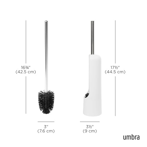 Umbra Touch Toilet Brush with Open Back Hideaway Holder – Durable, Slim, Plastic & Metal Toilet Bowl Cleaner With Rubber Finish - Soft and Dense Brush Bristles – Removes All Stubborn Stains, White - Image 3